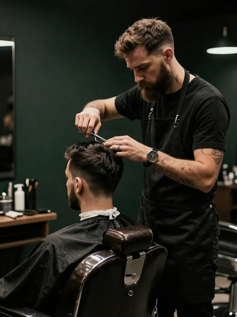 A barber cutting a client’s hair
